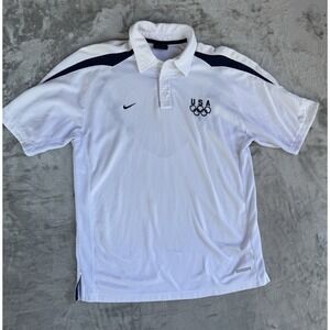Nike Sphere Dry Polo Shirt Mens Small White Stretch USA Olympic Golf Collared